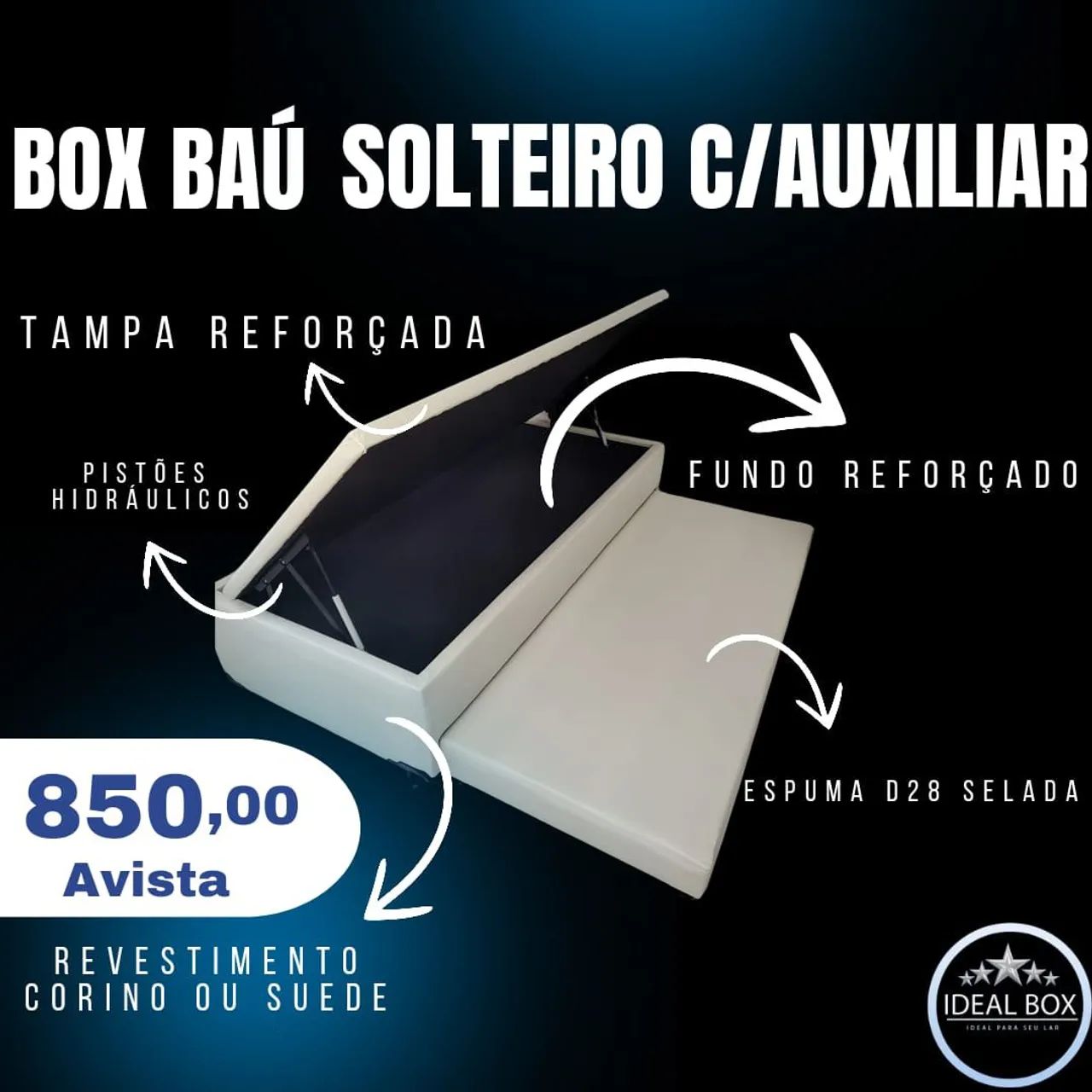Box Baú Solteiro 88x188, Direto Fábrica 
