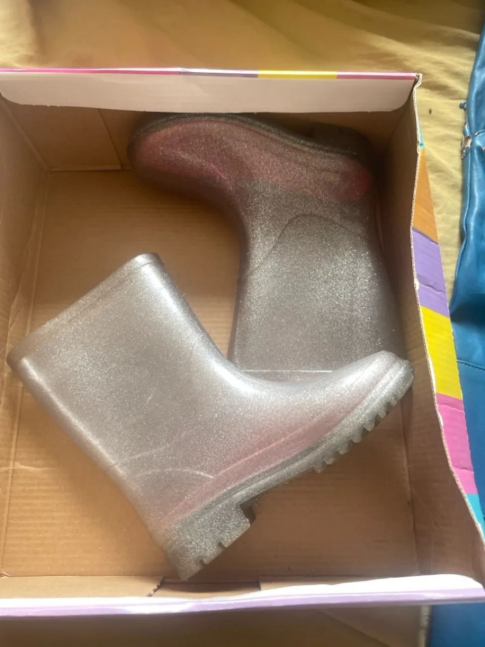 Bota Galocha Transparente/Glitter Prata Tamanho 27-28 Calçados