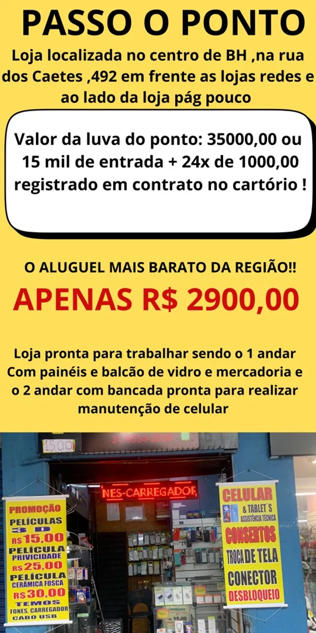 Passo Loja no centro de Bh , Aluguel 3 MiL,loja em frente as lojas Redes