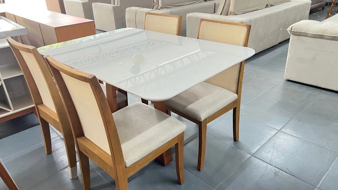 Mesa de Jantar Moderna com Tampo Branco Madeira  - Foto 3