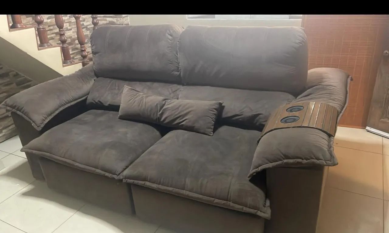 Sofá 2 lugares D33+Molas ensacada, pillow Reclinável e Retrátil 