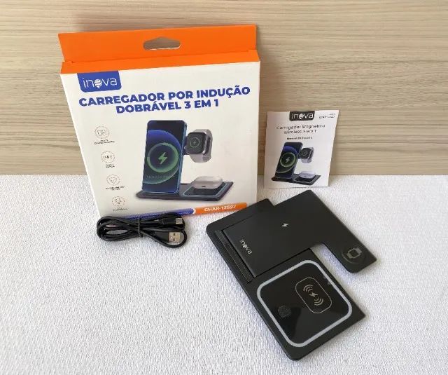 Carregador por Indução 3 em 1 Dobrável - Inova - CHAR-12527 - Foto 4
