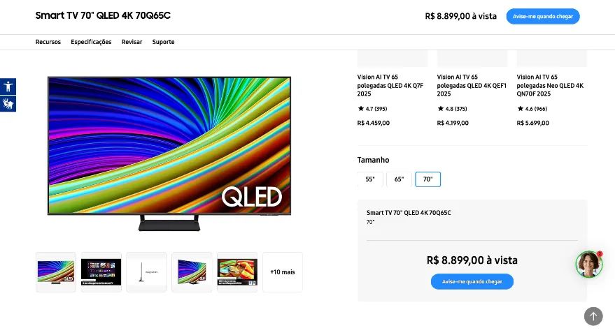 TV Samsung Q65CA 70 Polegadas - Seminova - Foto 3