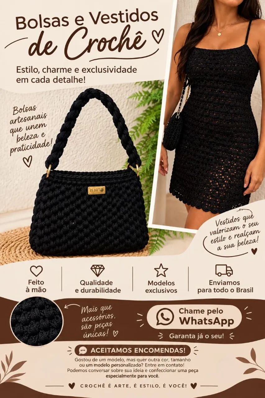 Bolsas, Vestidos e Peças de Crochê - Feitos à Mão