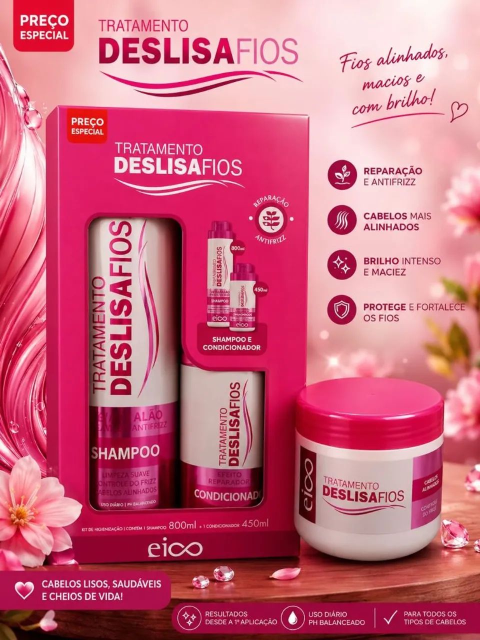 Kit EICO-SHAMPOO 800ML+ CONDICIONADOR 450ML + MASCARA 270G - Foto 4