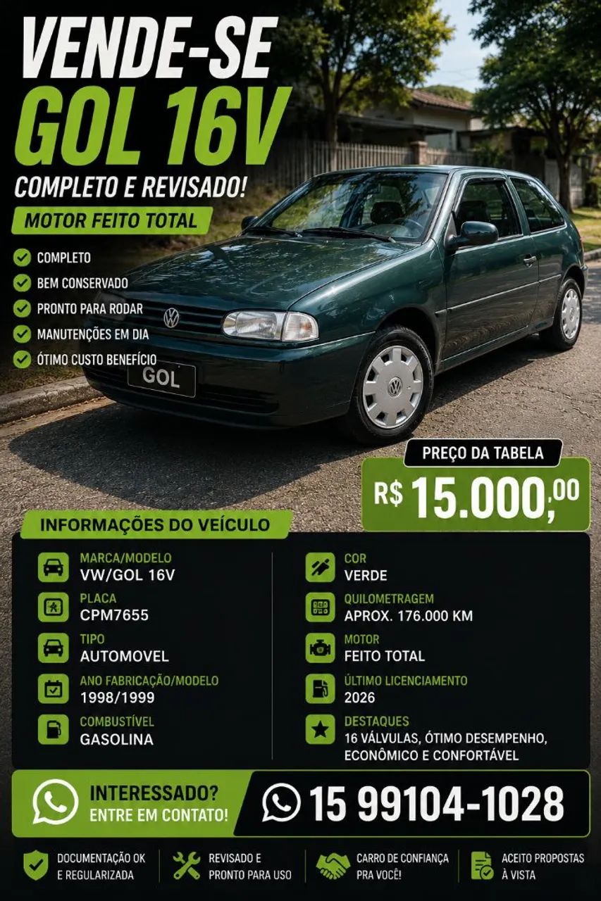 Volkswagen Gol Geração II 1.0 16V 70cv MI Gasolina Mec. (1000) 2P 1999