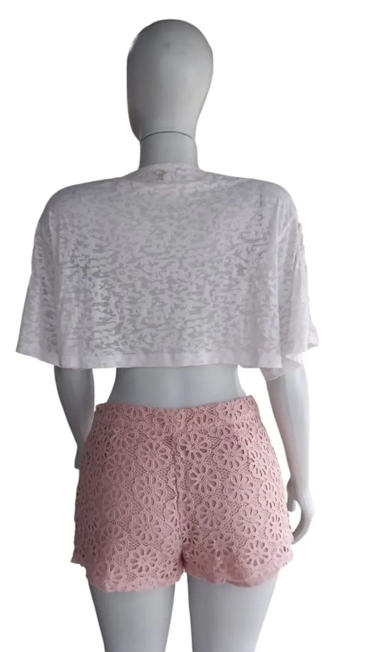 Conjunto Cropped Branco + Shorts Rosa Zara M - Foto 5
