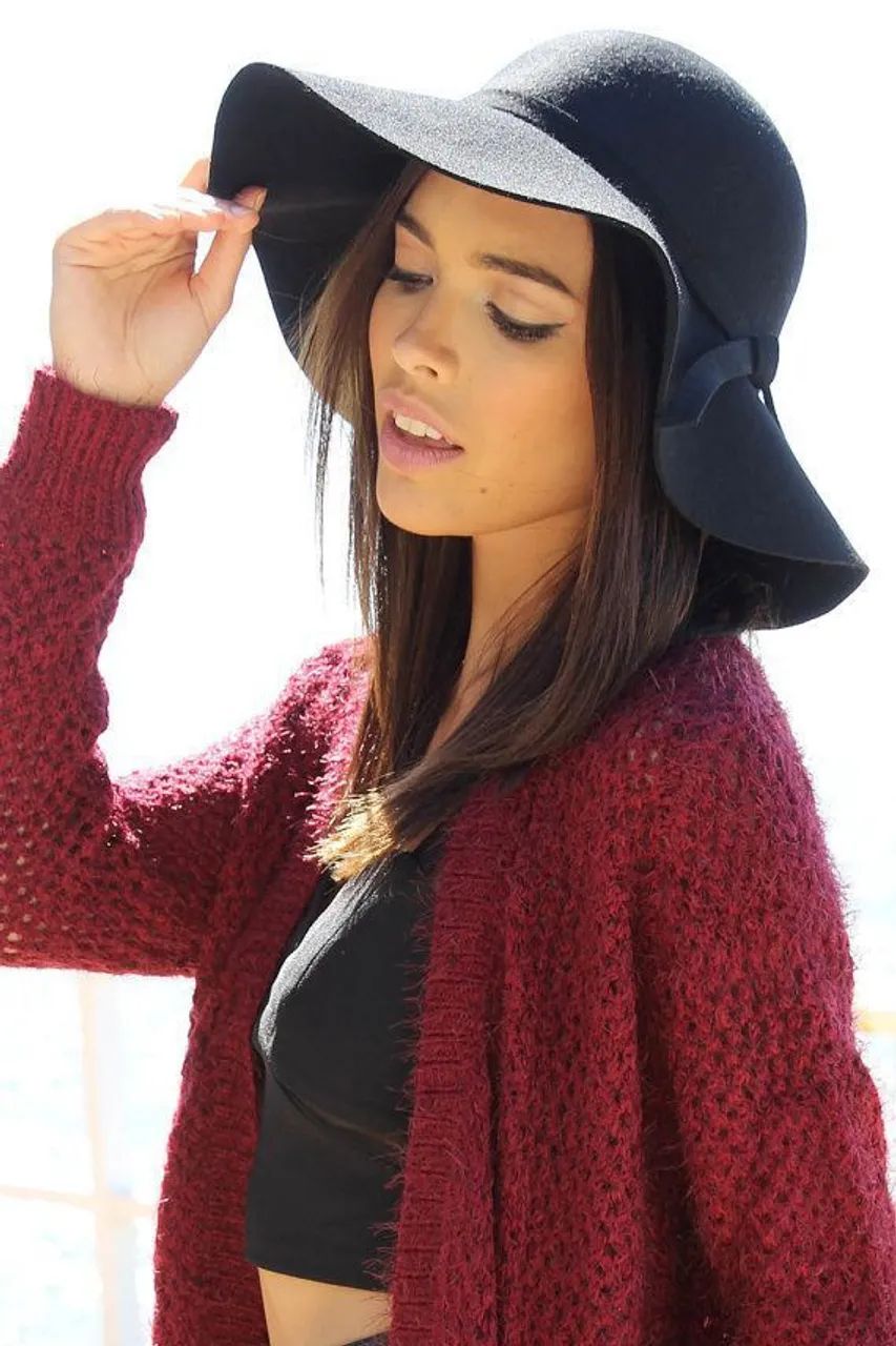 Chapéu elegante Floppy Preto Feminino de aba Flexível Com Laço.  - Foto 5
