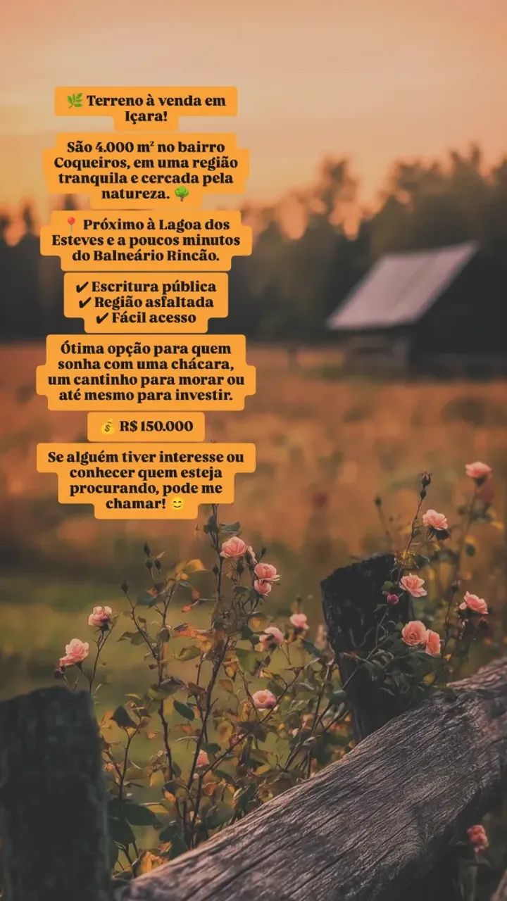 Terreno para sítio em içara próximo às lagoas e praia