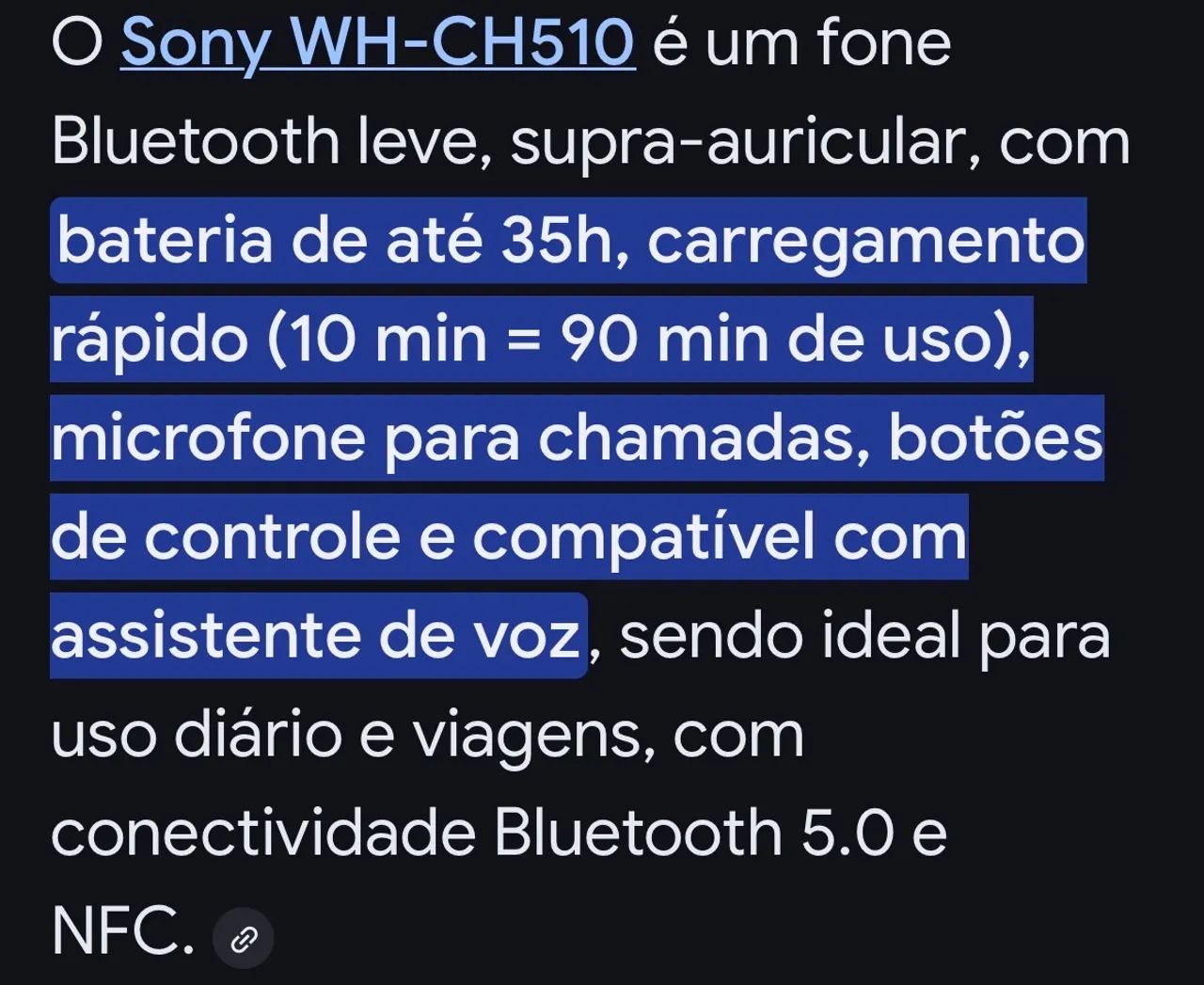 HEADSET FONE SONY BLUETOOTH WH-CH510 - Foto 2