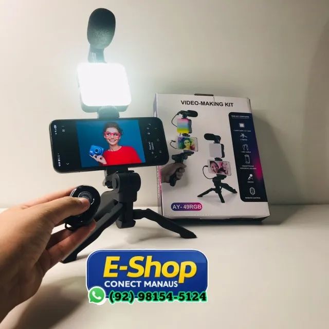Kit De Vlog Completo Com Microfone e Luz - Entrega Gratis