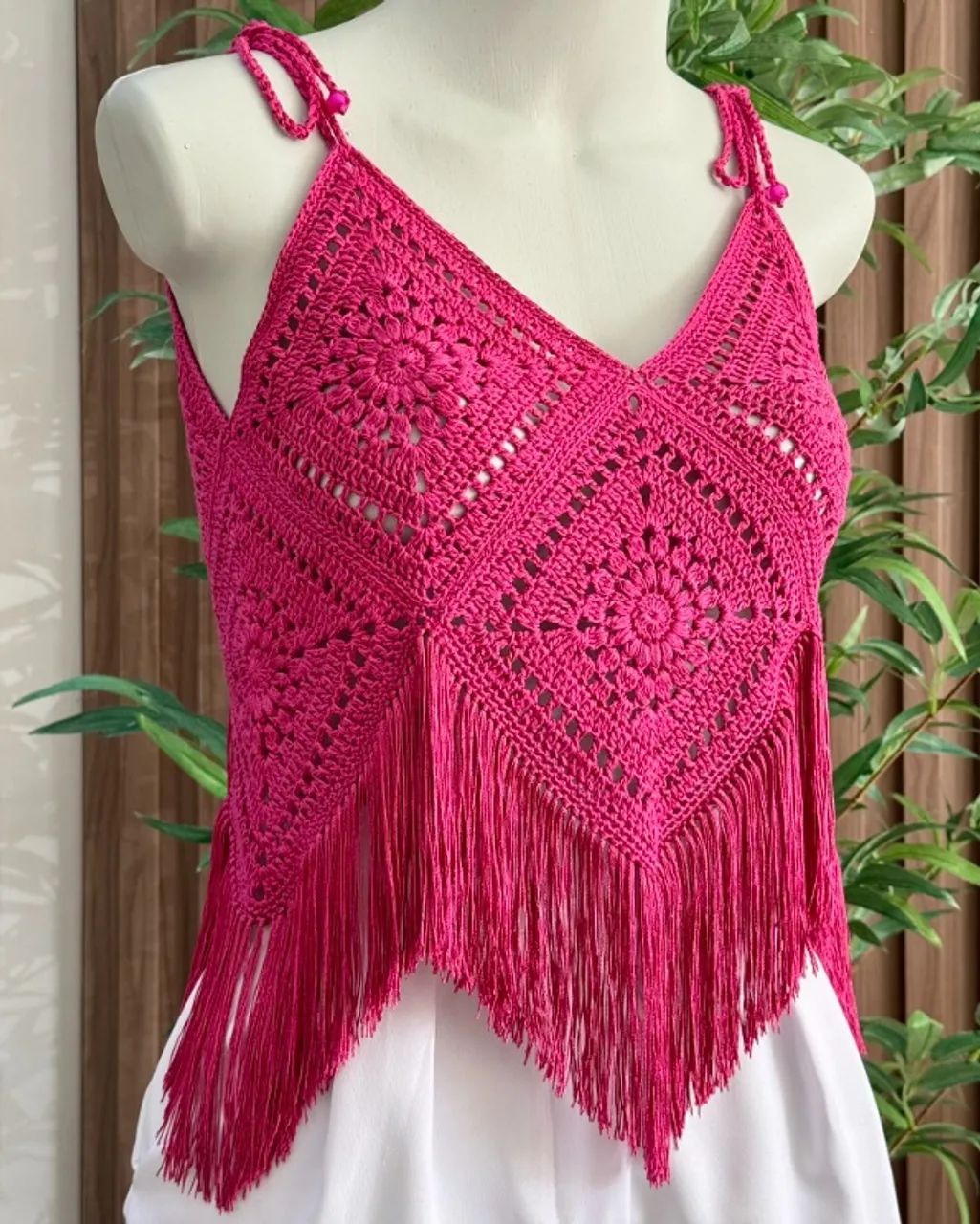 Cropped de Crochê Feminino Pink com Franjas - Foto 4