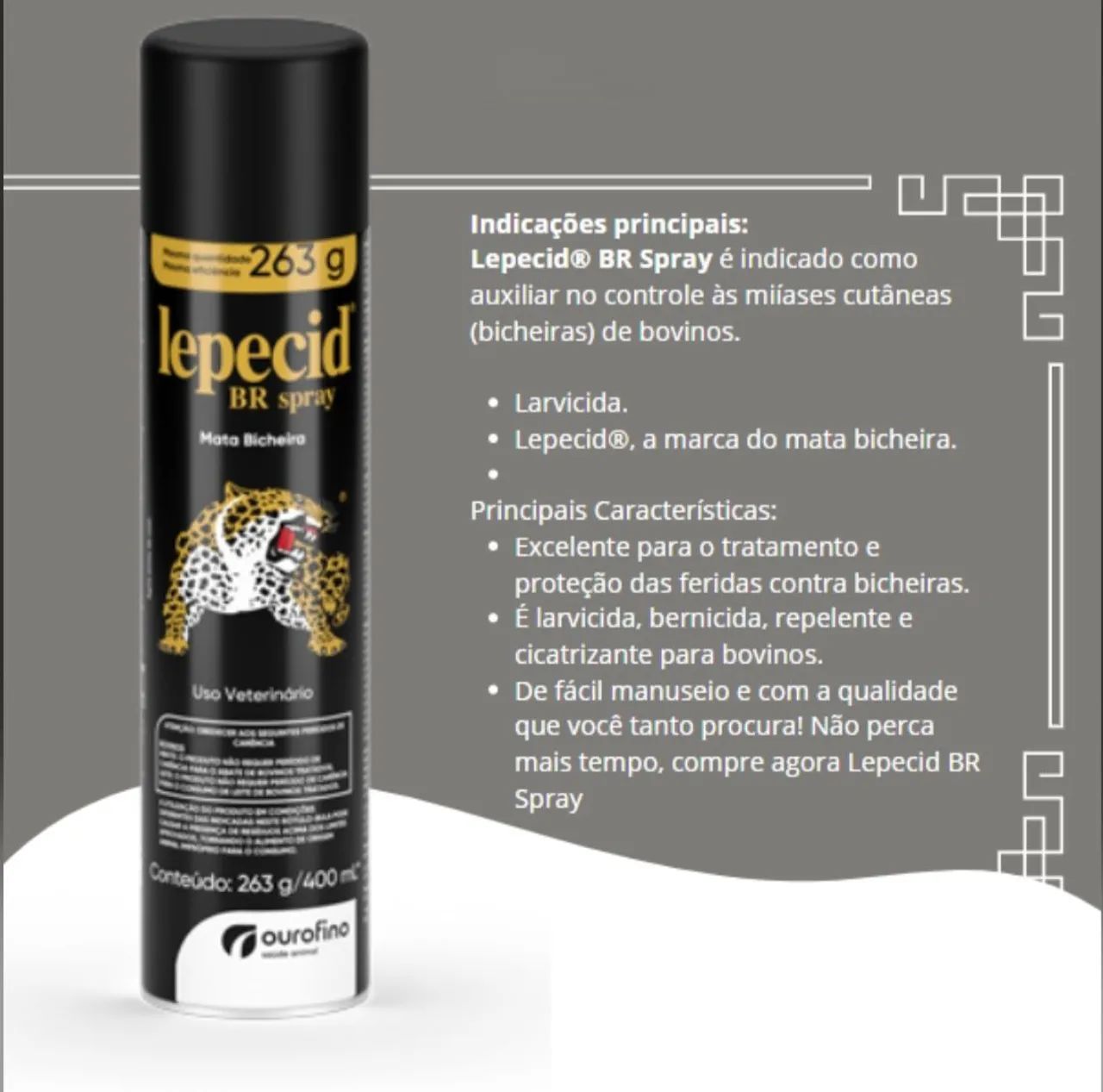 Lepecid BR Spray Mata Bicheira 400ml - Original | Ourofino Saúde Animal - Foto 2