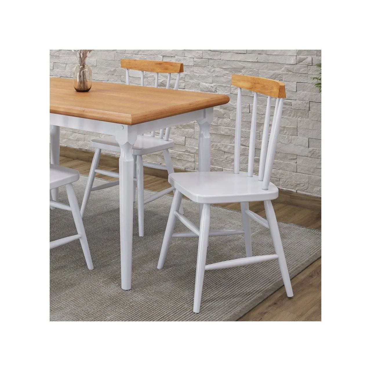 Mesa de Jantar Udine com 4 Cadeiras Branco e Natural 160x80 Branco e Natural
