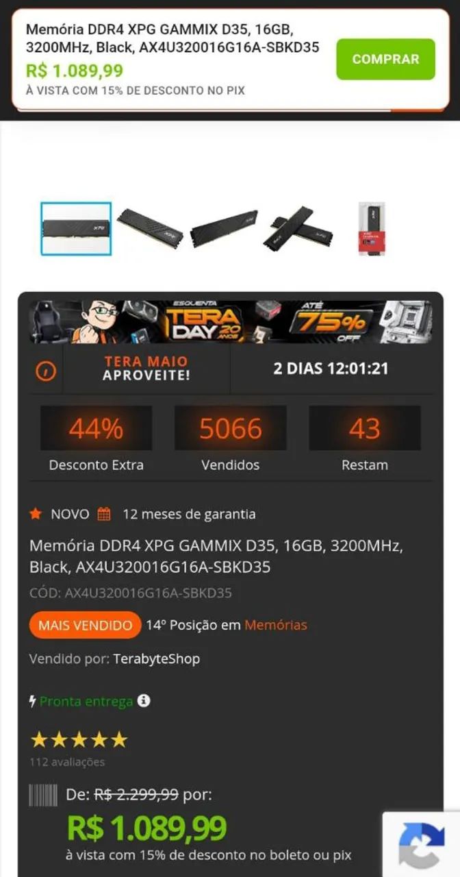 Memória DDR4 XPG Gammix D35 - Foto 4