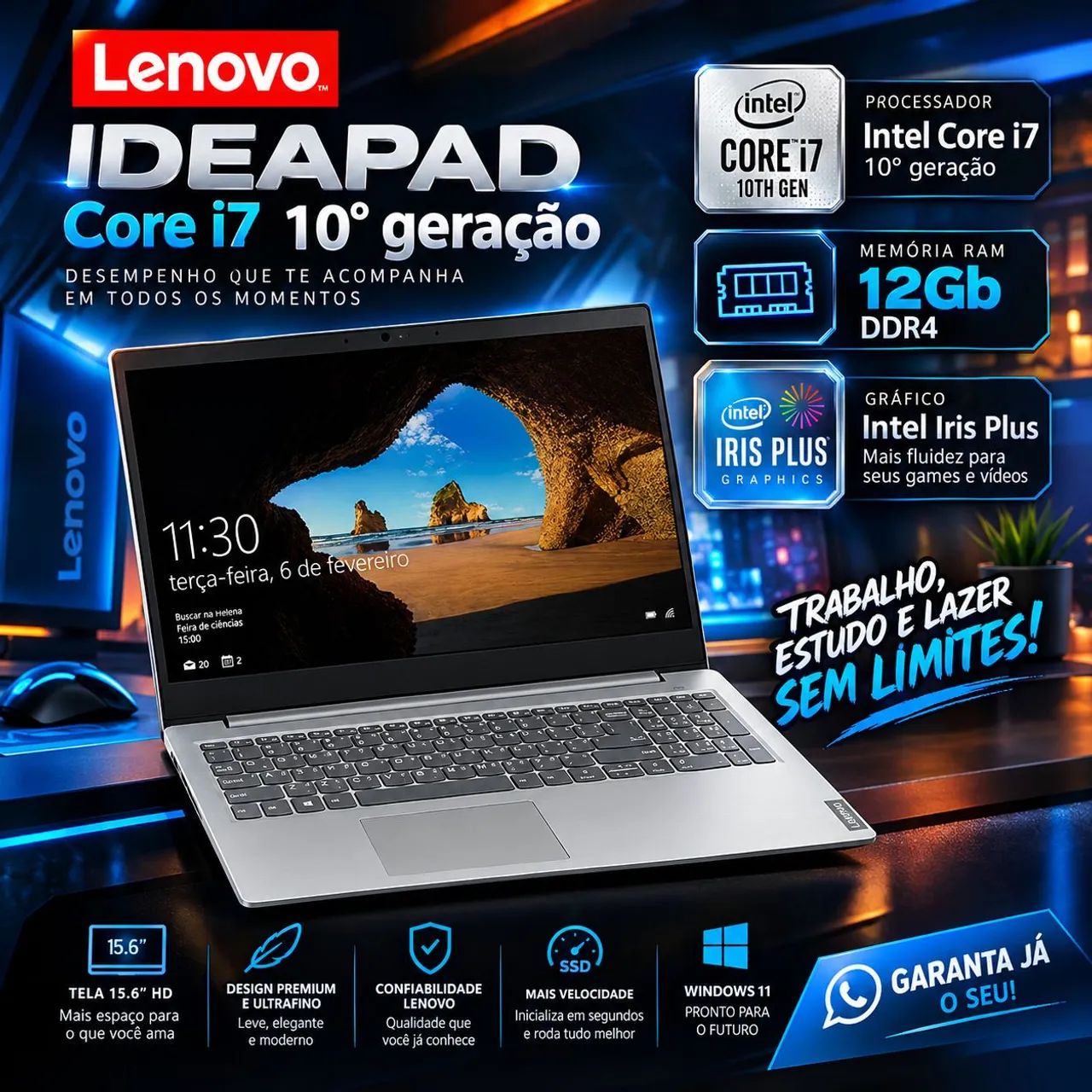 Notebook Lenovo Ideapad Core i7 10° Ger DDR4 (A pronta entrega)