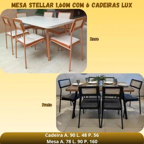Mesa Stellar 1,60 com 6 cadeiras Lux 