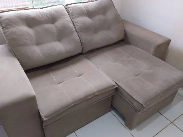Sofá retrátil e reclinável 2 lugares - tecido suede, cor café  - Foto 3