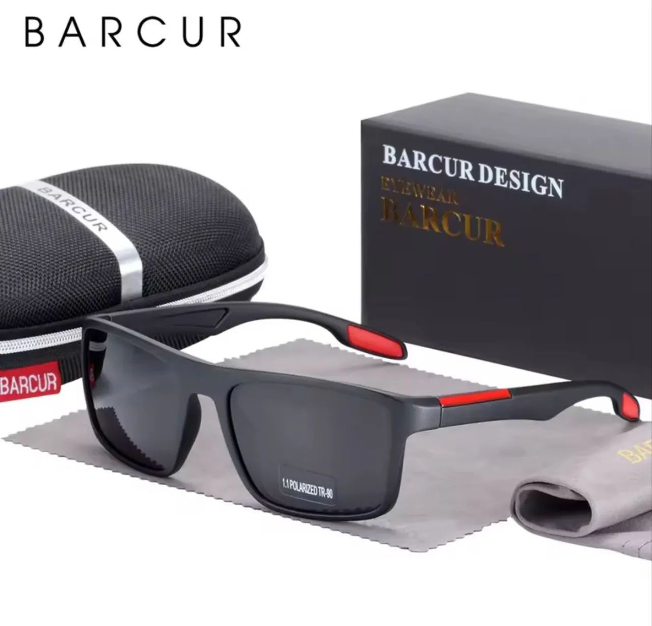 Oculos de Sol BARCUR Armação TR90 RedGray Cinza Ciclismo Com Detalhes Lentes Polarizadas  - Foto 3