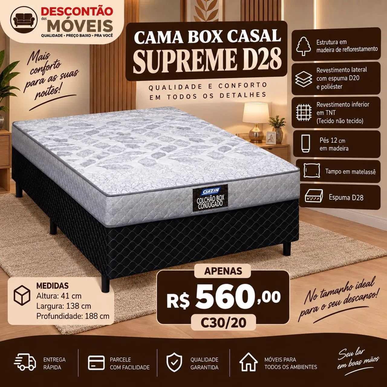 Cama de casal supreme espuma D28