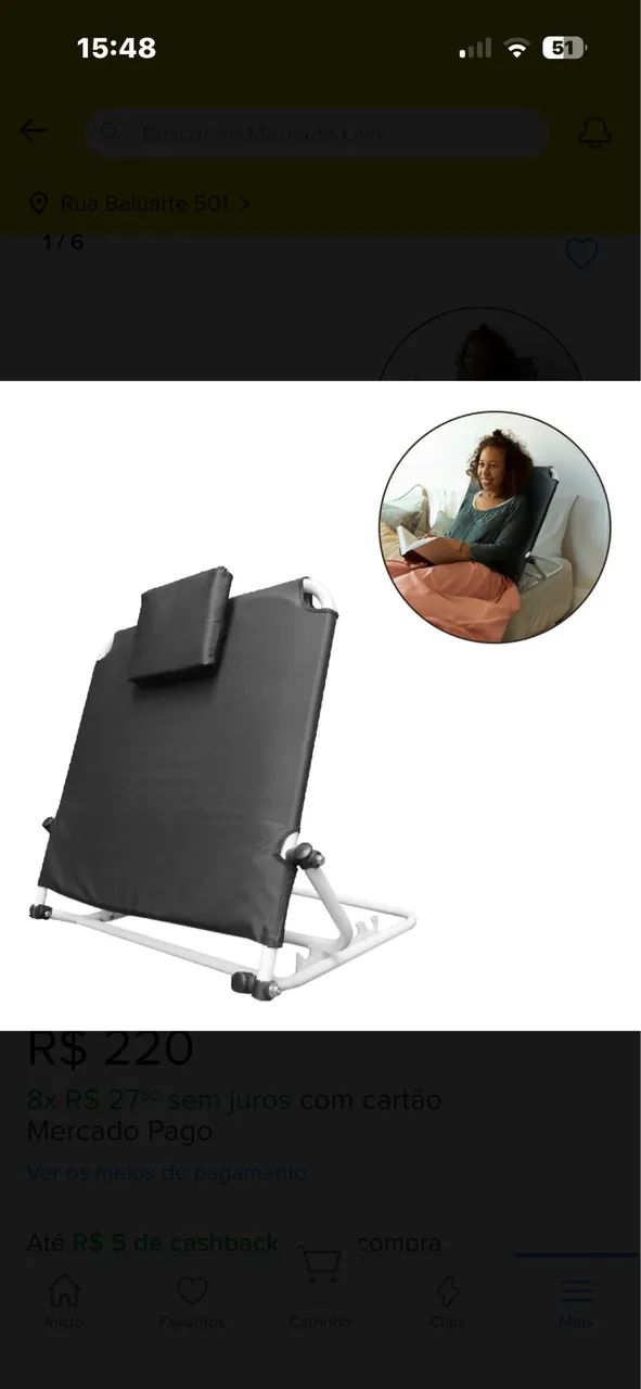 Encosto Para Cama Reclinável E Ajustável Em 5 Níveis Preto