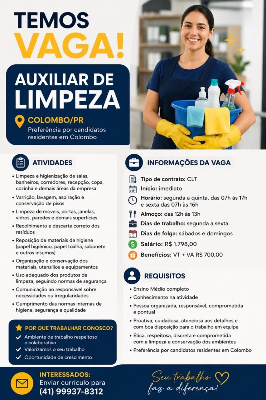 AUXILIAR DE LIMPEZA Colombo/PR