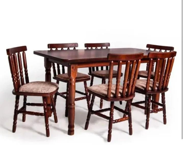 CONJUNTO DE MESA JANTAR COM 6 CADEIRAS ESTOFADAS MADEIRA MÔNACO JM - MARROM CHUMBO. - Foto 3