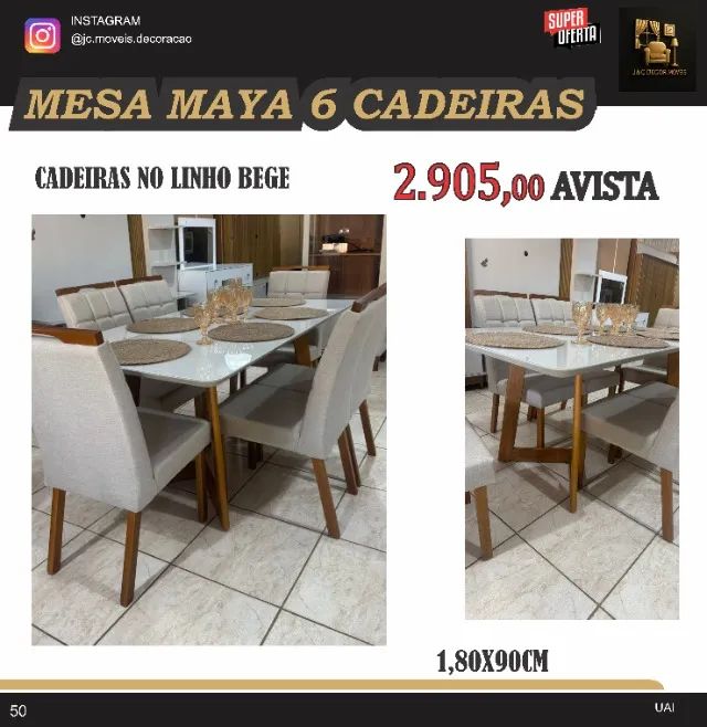 MESA MAYA 6 CADEIRAS MADEIRA
