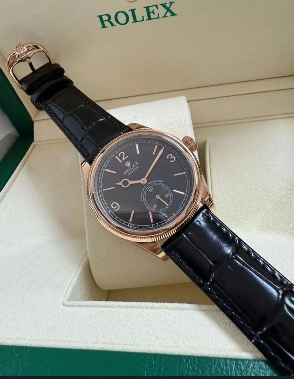 Relógio Estilo Rolex 1908 em Aço Inoxidável e Couro - Foto 5