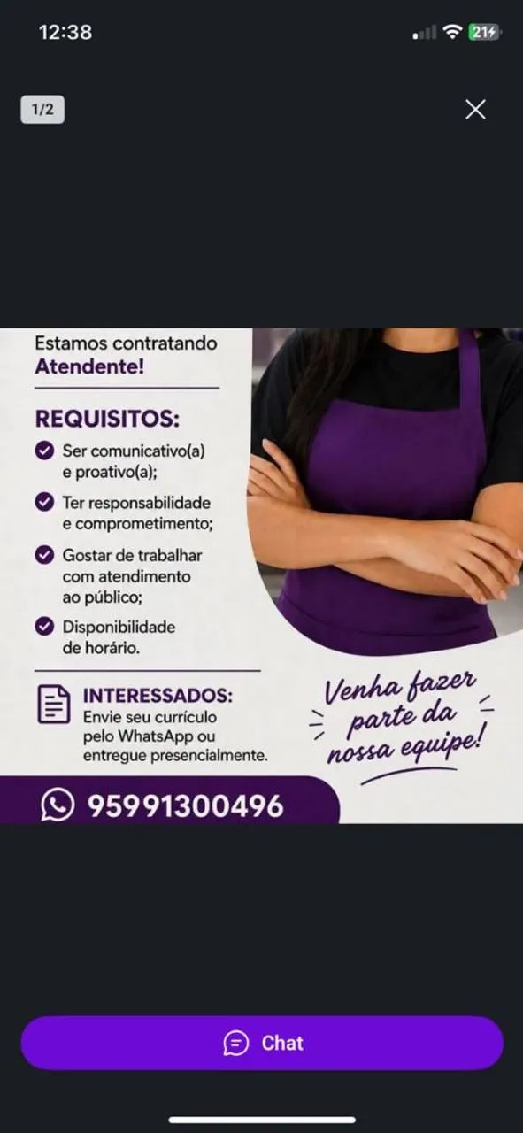 Vaga para atendente 