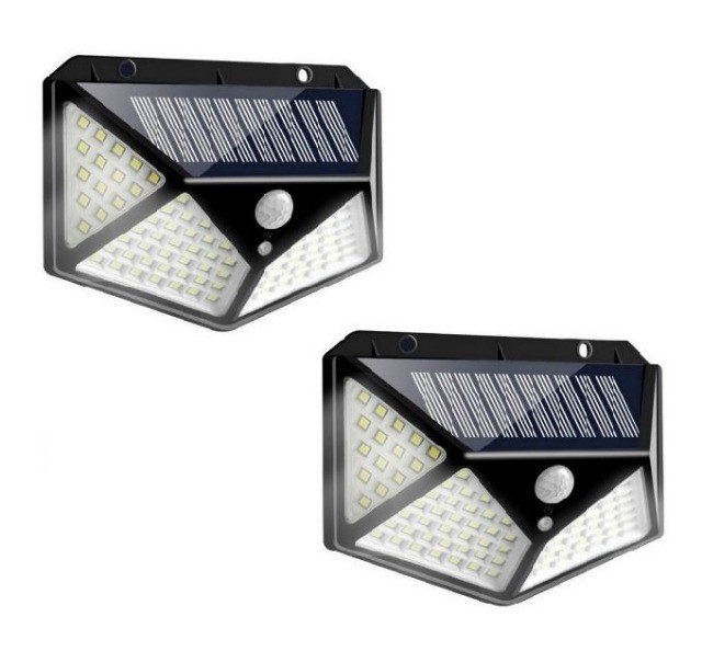 Kit 2 Luminária Led Arandela Solar 100 Led com Sensor de Presença