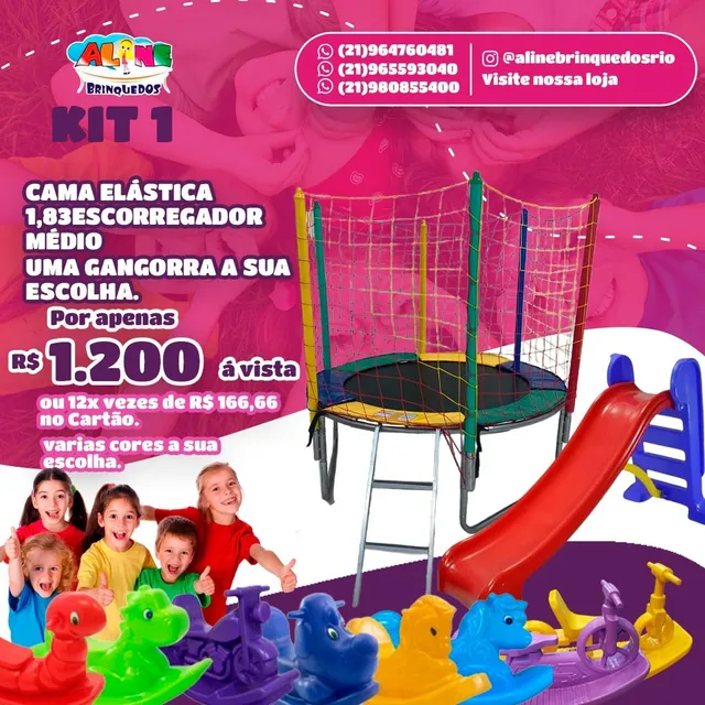 Tudo a pronta entrega. playground , area baby, cama elastica, piscina de  bolinhas, grama sintética, escorregadores, gangorras