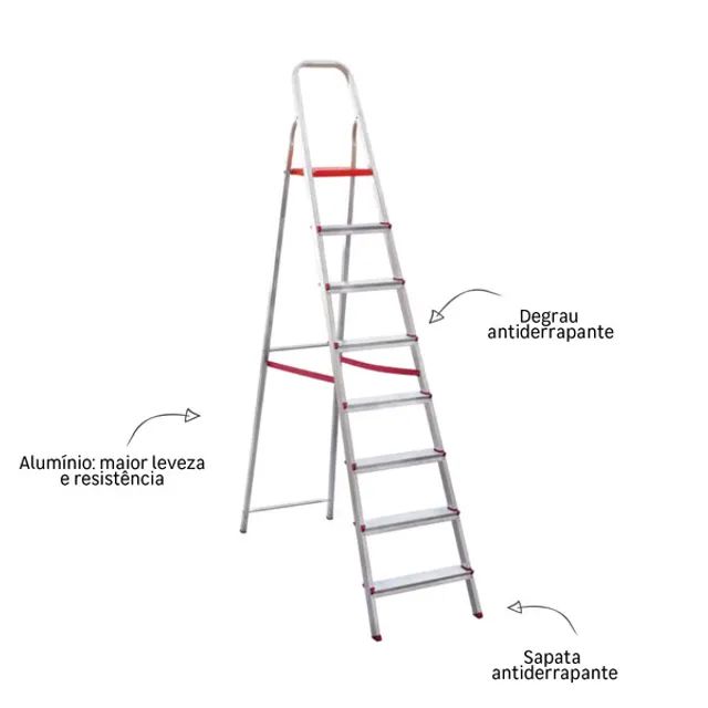 Escada Alumínio 8 Degraus 2,18m 120kg Prata - Foto 2