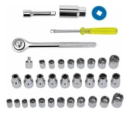 Kit Jogo Soquetes Sextavado Catraca Chave Adaptador 40 Peças - Foto 2