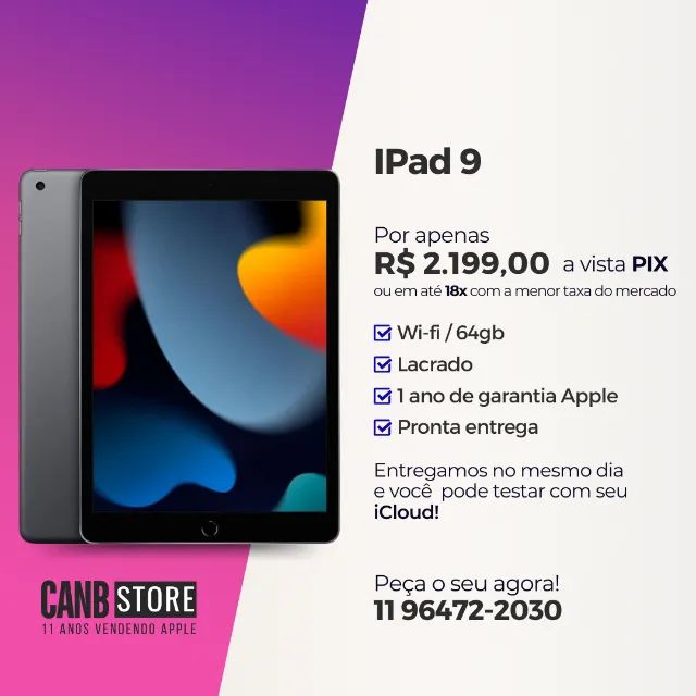 Ipad 9 64gb Original Apple Garantia 1 Ano Apple Entregamos em mãos toda Sp Ac. Cartões 