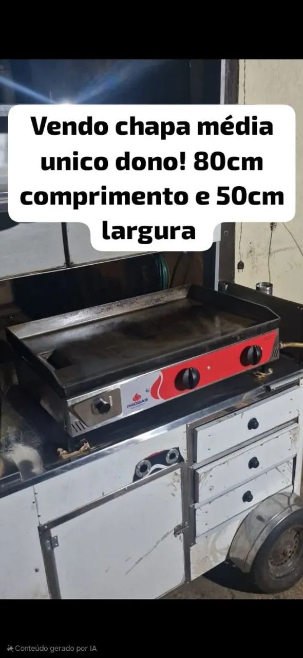 Chapa a GÁS para lanches 80cm x 50cm - Único dono!