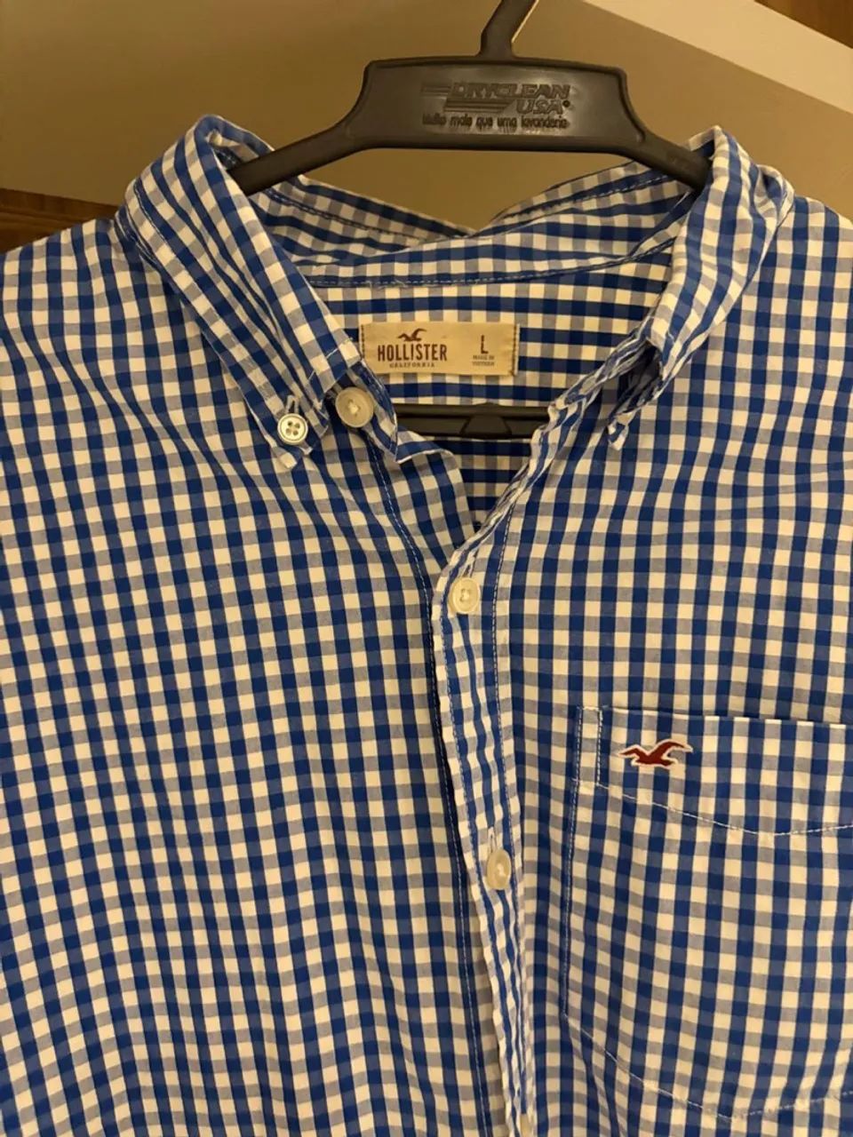 Camisa Xadrez Hollister Azul e Branca - Foto 3