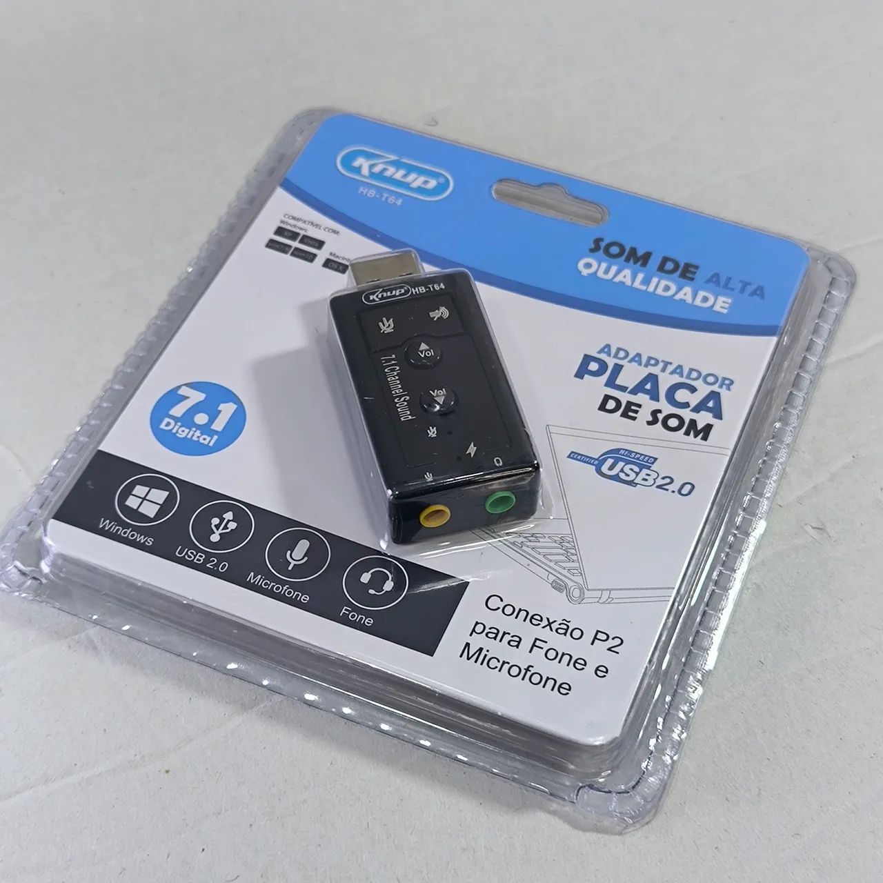 Placa de áudio USB fone e microfone 