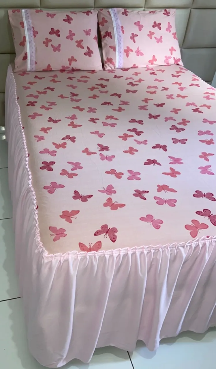Jogo de cama colcha com babado 100% algodão.