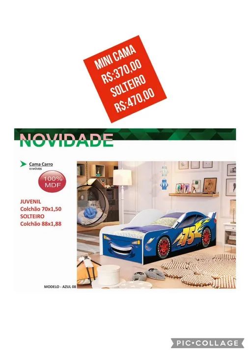 Cama Infantil Carro Azul - Mini Cama