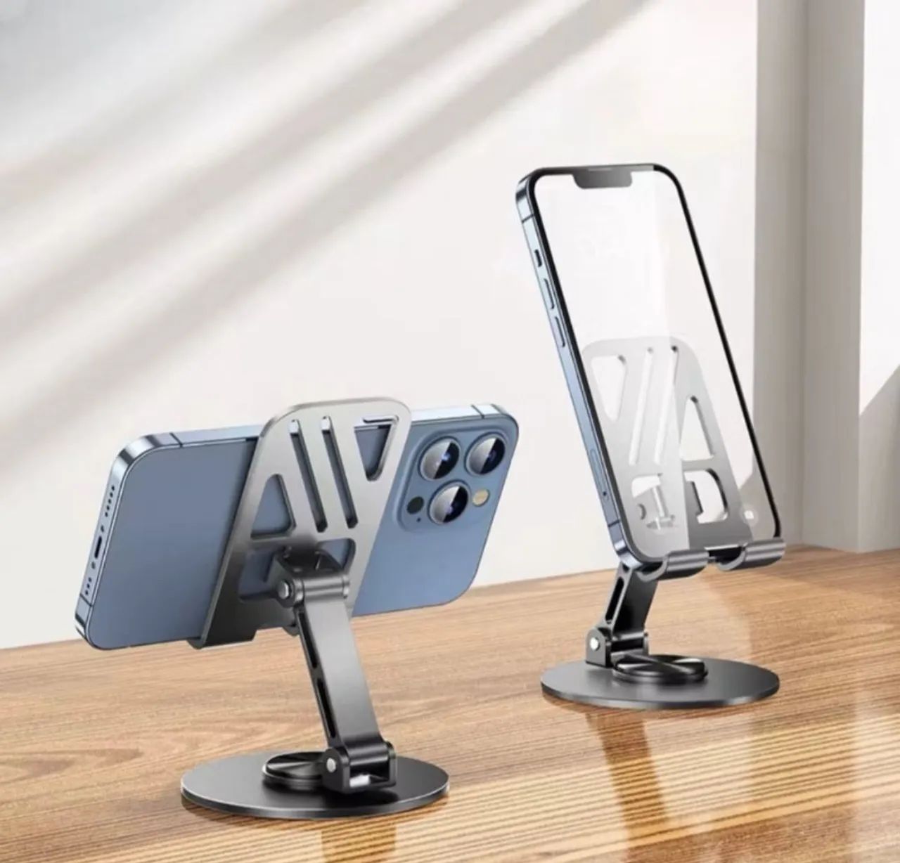 Suporte Alumínio de Mesa Base Rotatória Ajustável 360º Para Smartphones e Tablets -V8 - Foto 3