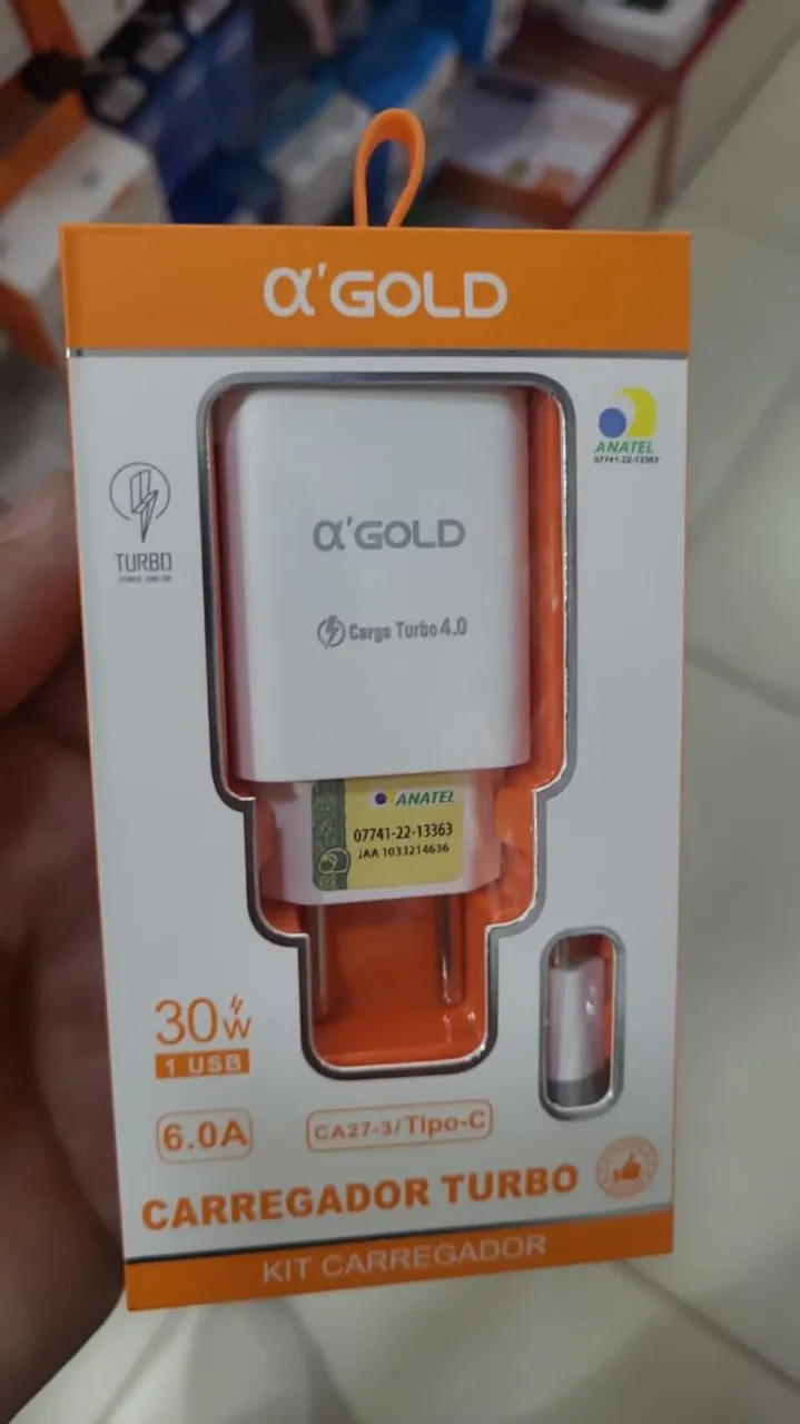 Carregador Turbo ?'Gold 30W - Carregamento Rápido "TIPO C