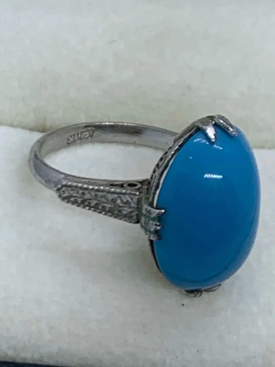 Anel vintage de prata com pedra azul aro 9  - Foto 4