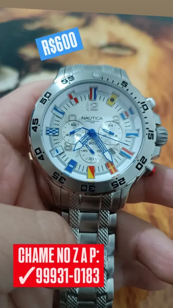 Relógio NAUTICA BANDEIRAS FUNCIONAL FUNDO BRANCO