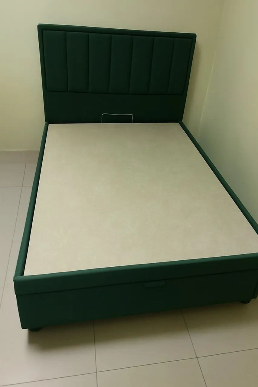 Cama Baú Casal Verde Suede