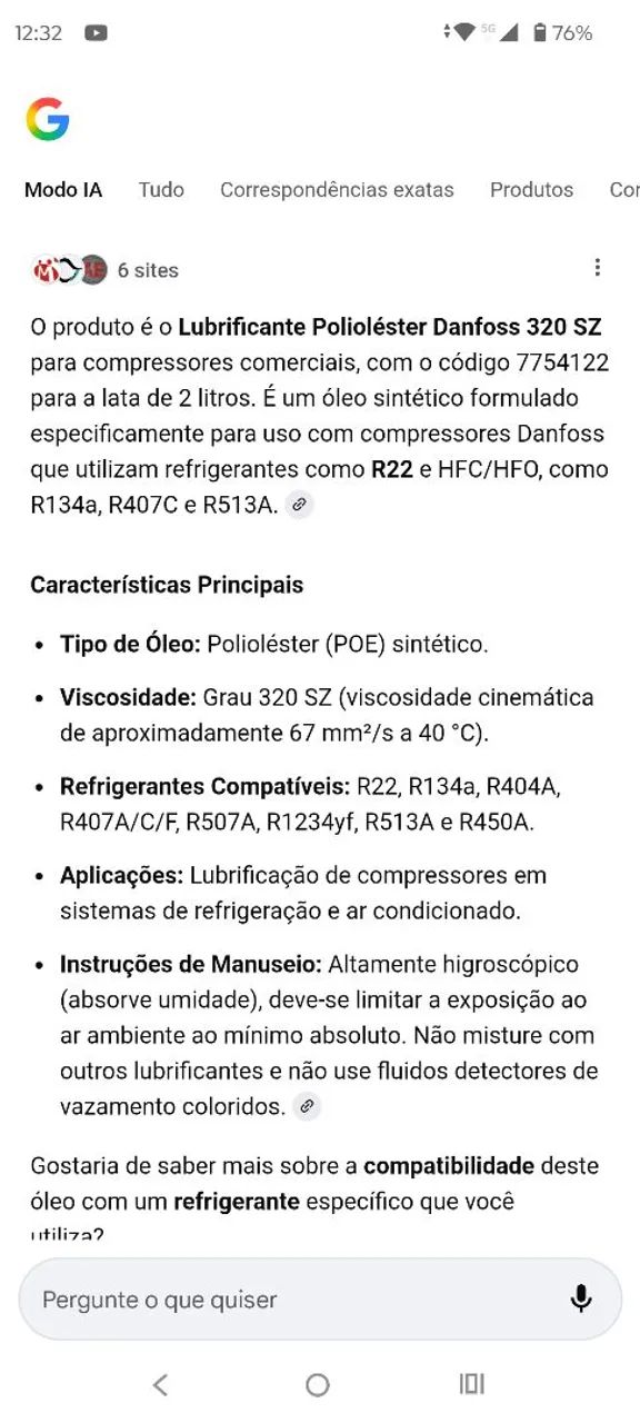 Óleo Danfoss original 320sz 5 litros 