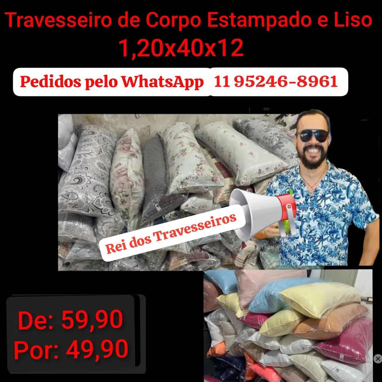 Travesseiro de Corpo Estampado e Liso 1,20x40x12