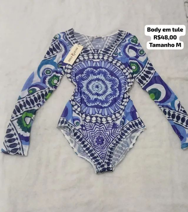 Body em tule azul com estampa geométrica - Foto 2