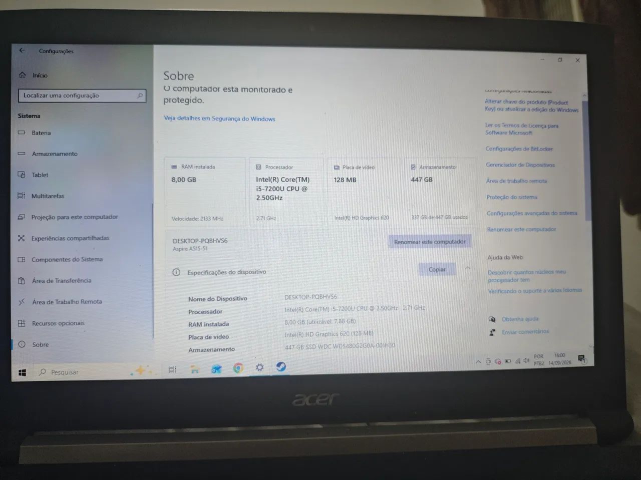 Notebook i5 de 7 geração 