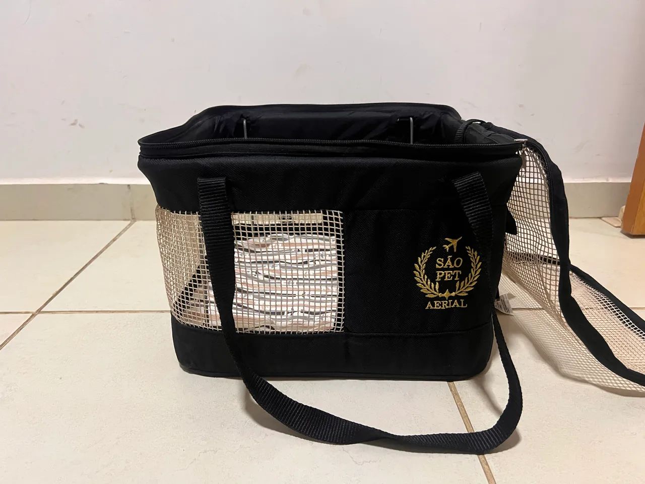 São Pet Bolsa Aerial Para Transporte De Cães E Gatos Em Avião - Preta